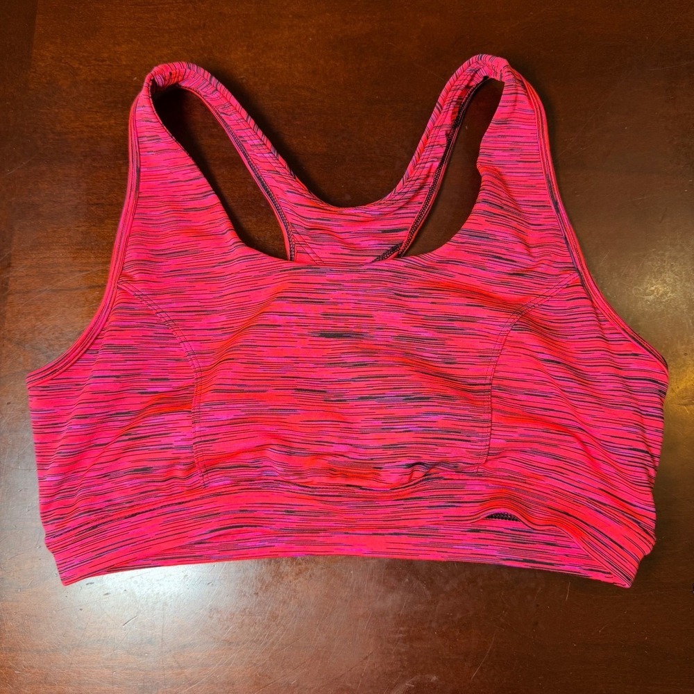 Tek Gear Womens L Pink Black Space Dye Medium Support Racerback Sports Bra